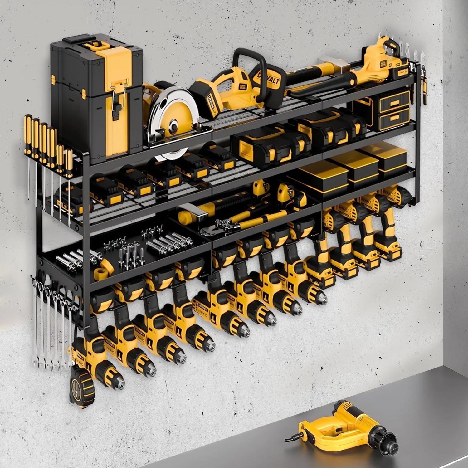 Power Tool Organizer 600 LBS with 12 Drill Holders, Wall Mount 4-Tier Heavy Duty Garage Organization, Perfect Gift for Men and Fathers
