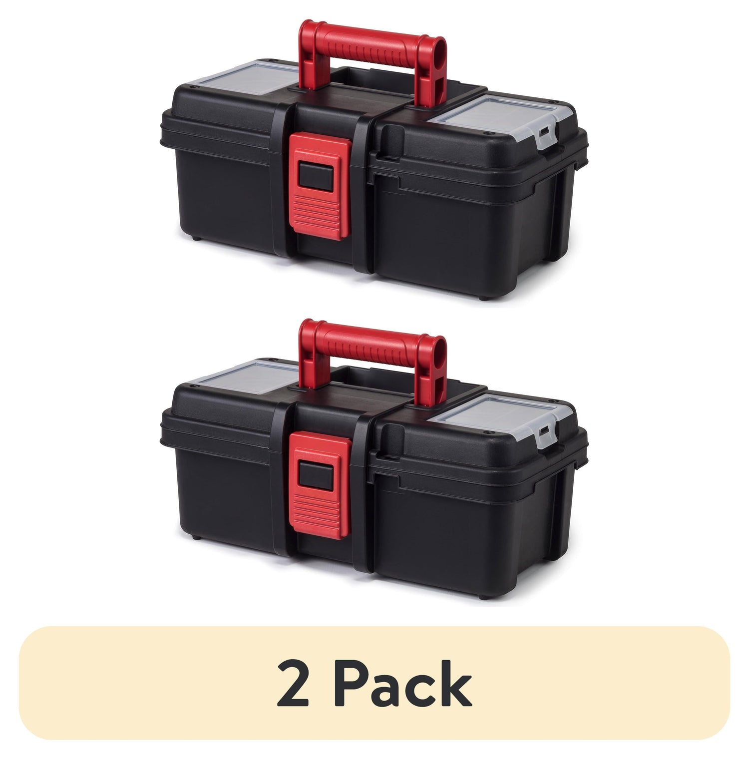 (2 Pack)  13-Inch Toolbox, Plastic Tool and Hardware Storage, Black
