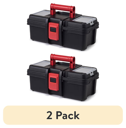 (2 Pack)  13-Inch Toolbox, Plastic Tool and Hardware Storage, Black