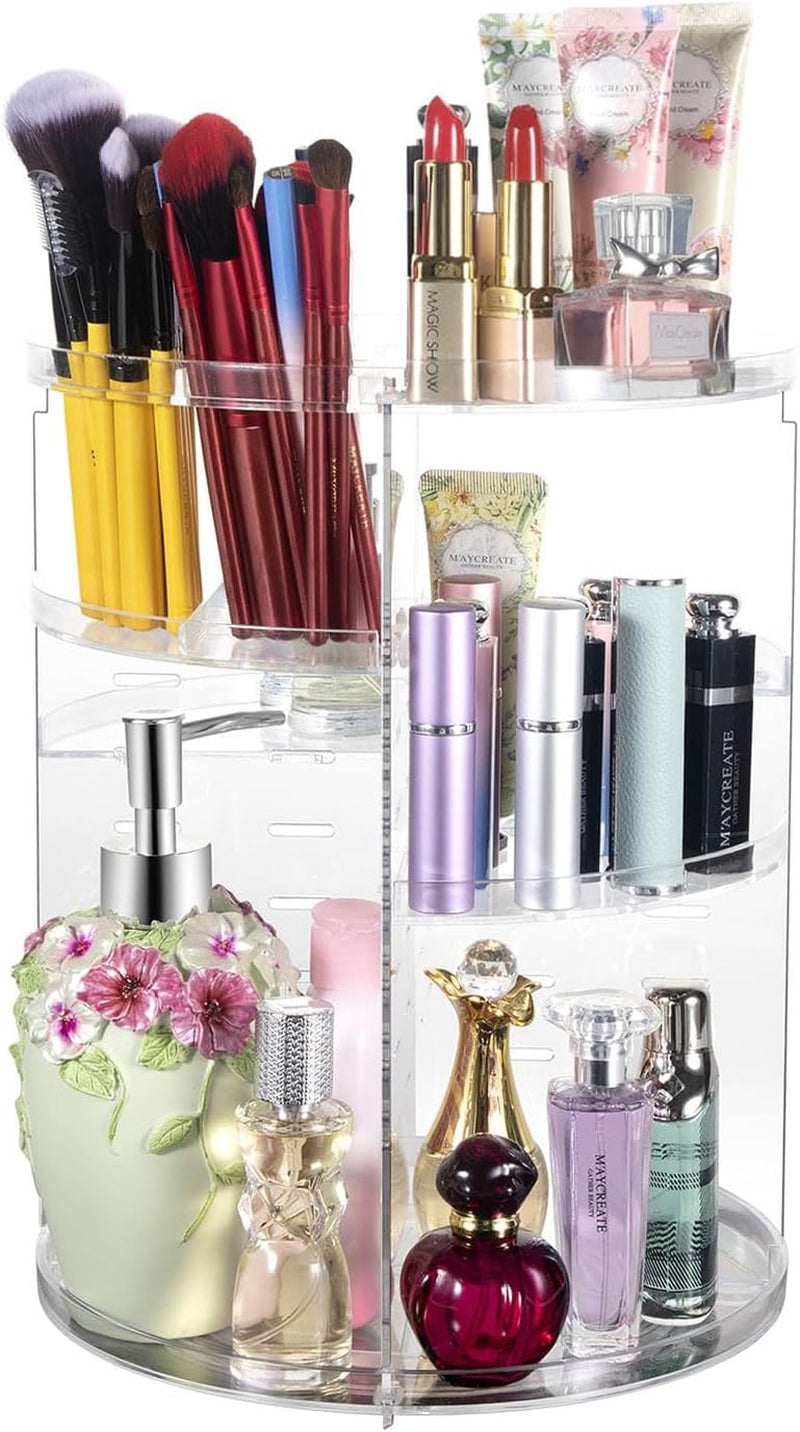 360-Degree Rotating Makeup Organizer - Transparent Spinning Cosmetic Holder and Storage Solution for Bedroom