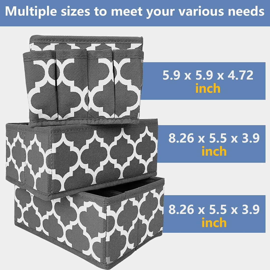 Makeup Basket Organizer, Fabric Portable Cosmetic Storage Organizer with Divider, Foldable Small Bins for Organizing Vanity, Bathroom Counter, Office, Set of 3 Grey