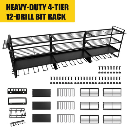 Power Tool Organizer 600 LBS with 12 Drill Holders, Wall Mount 4-Tier Heavy Duty Garage Organization, Perfect Gift for Men and Fathers