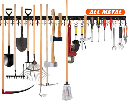 68&quot; All Metal Garden Tool Organizer Wall Mount Garage Organizers and Storage with Hooks Tool Hangers for Shed