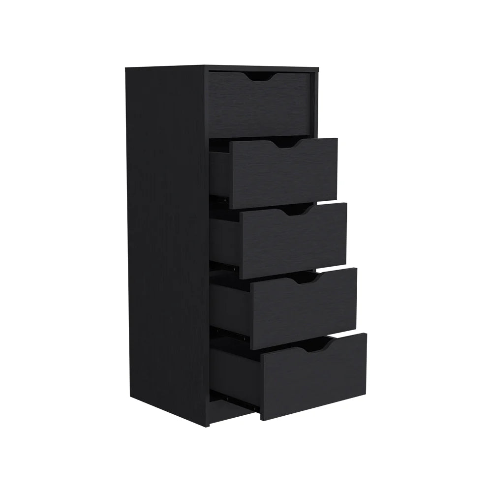 Kamran Narrow Dresser, Five Drawers, Black Wengue Finish