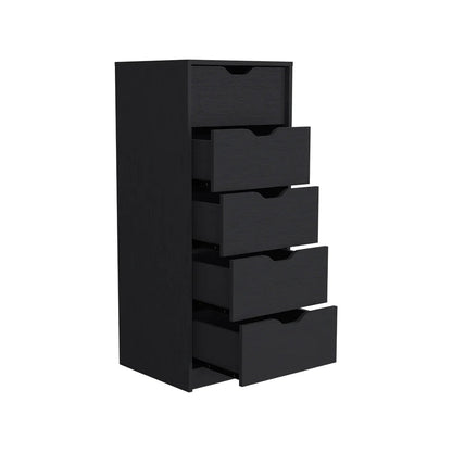 Kamran Narrow Dresser, Five Drawers, Black Wengue Finish