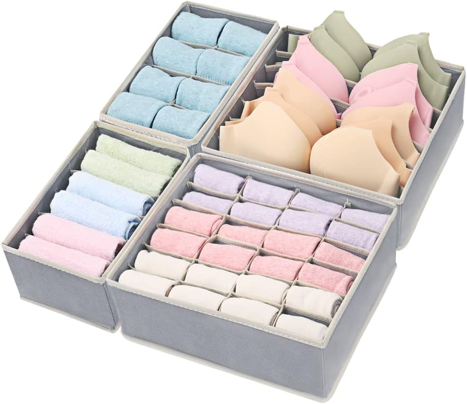 Foldable Drawer Organizers - clothes organizers - 4 pack - Gray Fabric