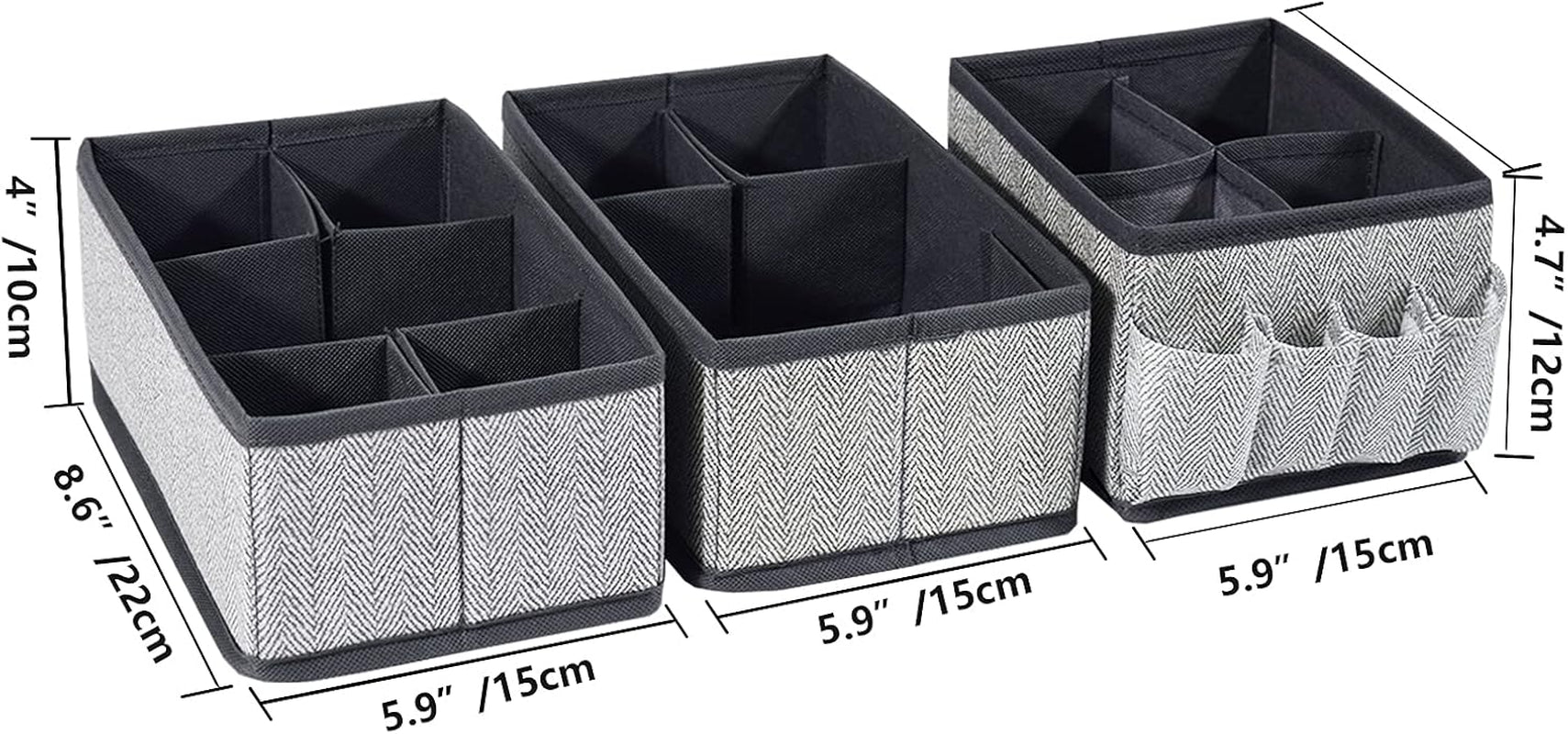 Drawer Dividers Bathroom Counter Organizer - Adjustable Bathroom Baskets Storage Box for Makeup Brushes,Bathroom Countertop or Dresser,Set of 3-Herringbone Pattern(Grey)