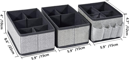 Drawer Dividers Bathroom Counter Organizer - Adjustable Bathroom Baskets Storage Box for Makeup Brushes,Bathroom Countertop or Dresser,Set of 3-Herringbone Pattern(Grey)