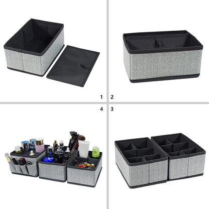 Drawer Dividers Bathroom Counter Organizer - Adjustable Bathroom Baskets Storage Box for Makeup Brushes,Bathroom Countertop or Dresser,Set of 3-Herringbone Pattern(Grey)