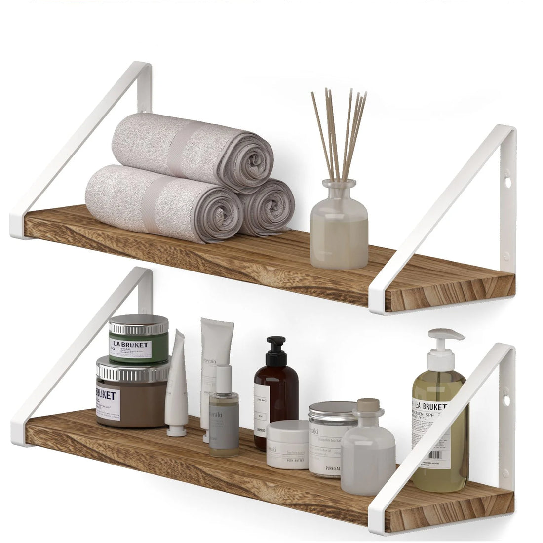 Ponza Rustic Floating Shelf for Bathroom Wall Shelves over the Toilets Storage, Natural Burned, Set of 2