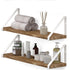 Ponza Rustic Floating Shelf for Bathroom Wall Shelves over the Toilets Storage, Natural Burned, Set of 2