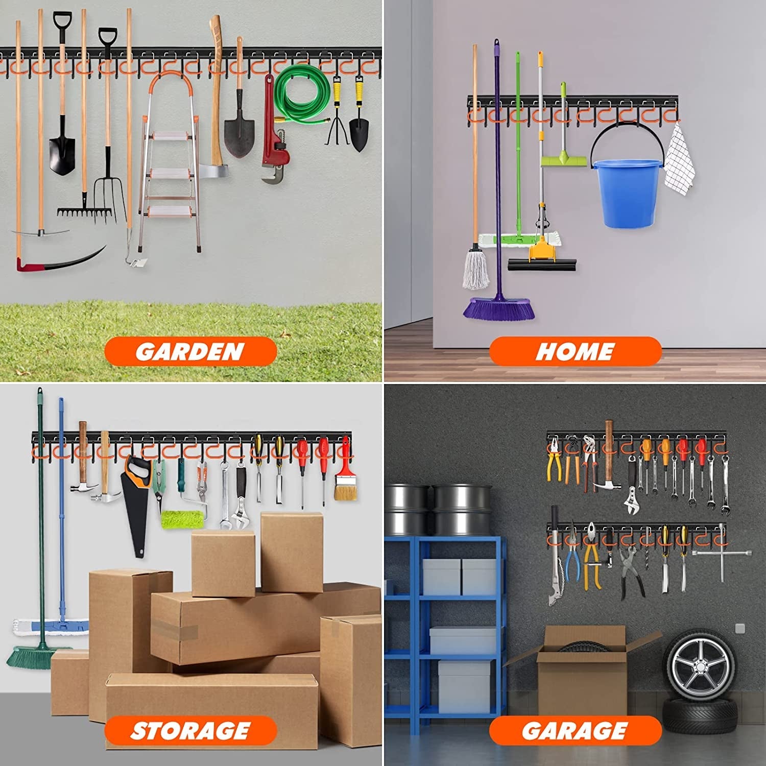 68&quot; All Metal Garden Tool Organizer Wall Mount Garage Organizers and Storage with Hooks Tool Hangers for Shed