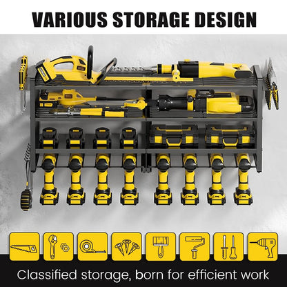 Power Tool Organizer 600 LBS with 12 Drill Holders, Wall Mount 4-Tier Heavy Duty Garage Organization, Perfect Gift for Men and Fathers