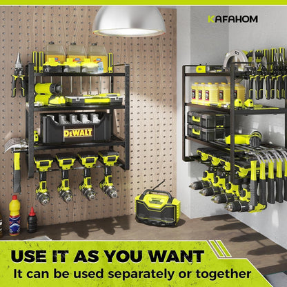 Power Tool Organizer, 8 Drill Holder Wall Mount, 4 Layers Garage Tool Organiz...
