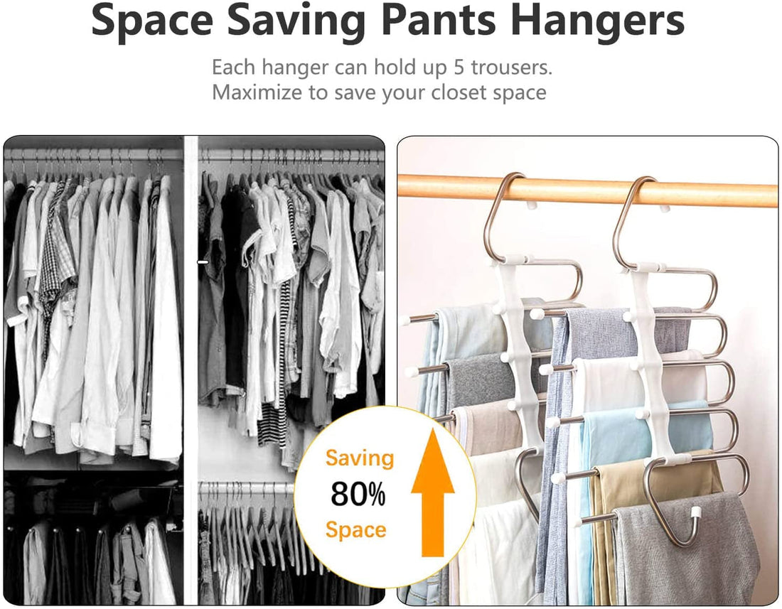 Pants Hangers 2 Pack Space Saving Metal Closet Organizer,Clothes Pants Hangers,Anti-Slip Design,Closet Organizers and Storage for Pants Jeans Skirts Scarf Legging