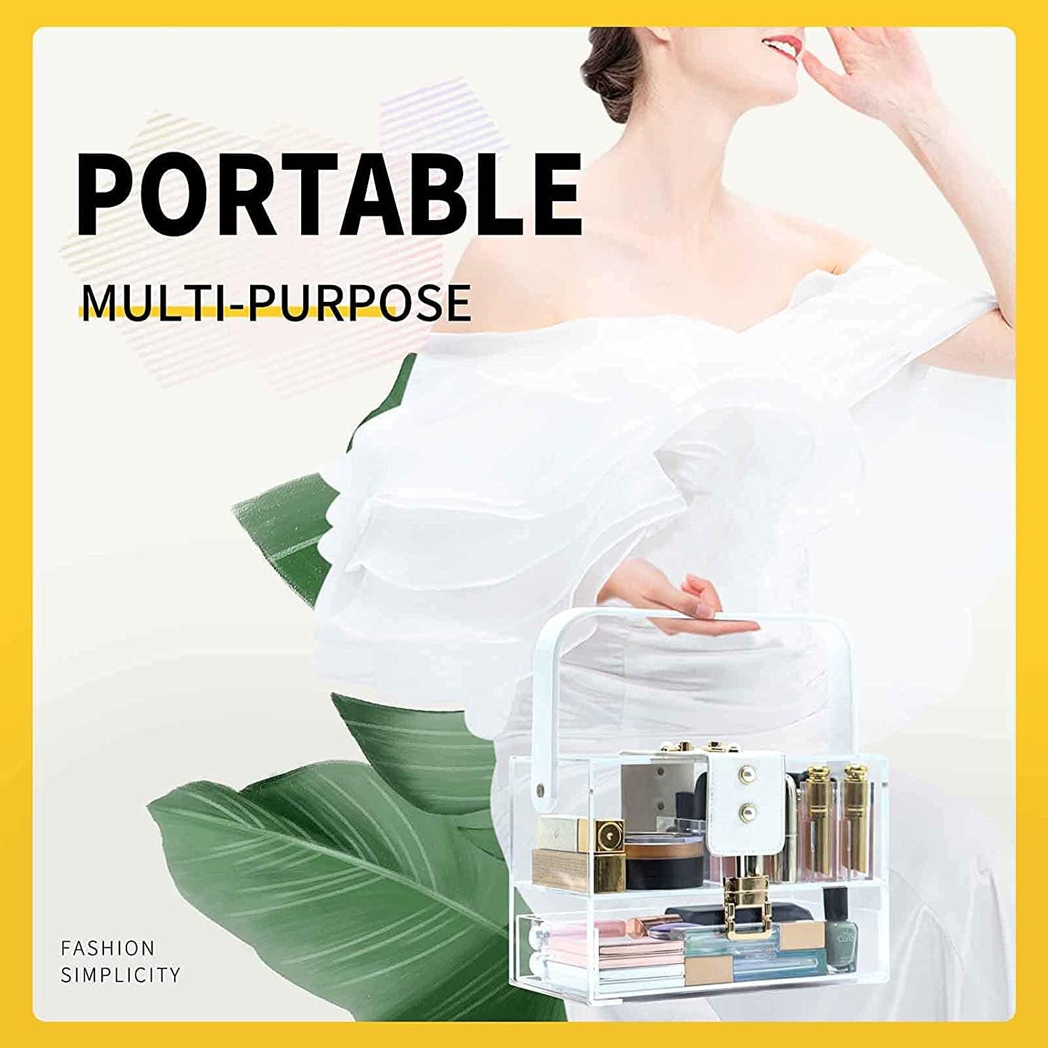 Large Acrylic Makeup Organizer with Adjustable Dividers, Removable Slots, Lockable Design, and Dustproof Features for Vanity Storage and Display